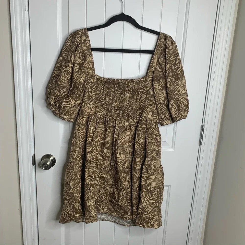 House of Harlow revolve linen puff sleeves smocked dress size‎ medium vacation - Picture 5 of 6